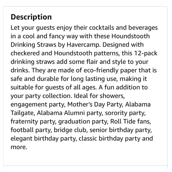 (1) 12 Pack Black & White Houndstooth Straws NIP - Picture 4 of 6